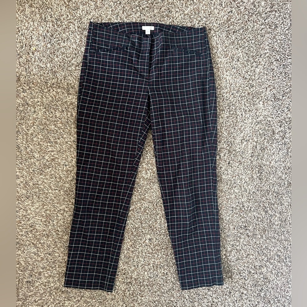 J. Jill Navy Plaid Ankle Slim Fit Trouser Pants